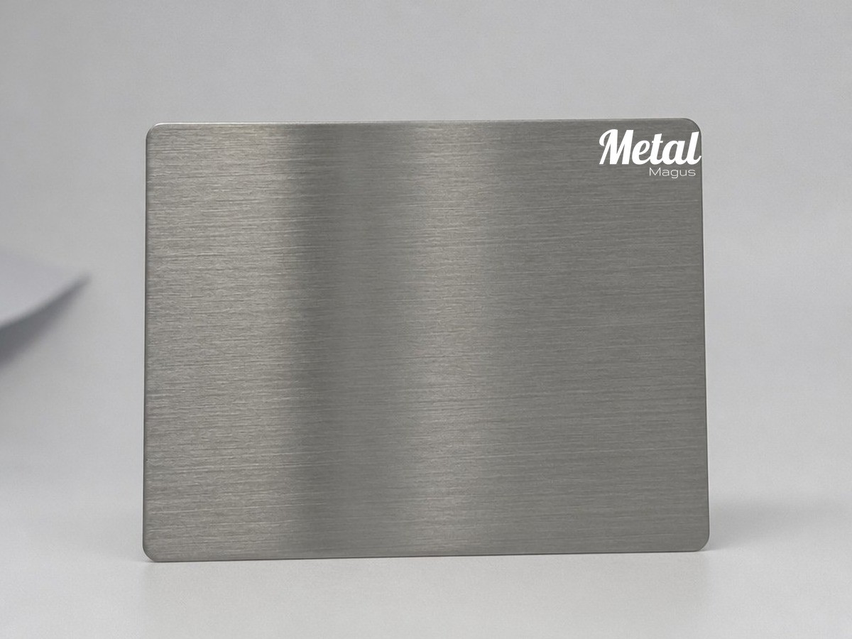 HL hairline stainless steel sample — long continuous fine grain