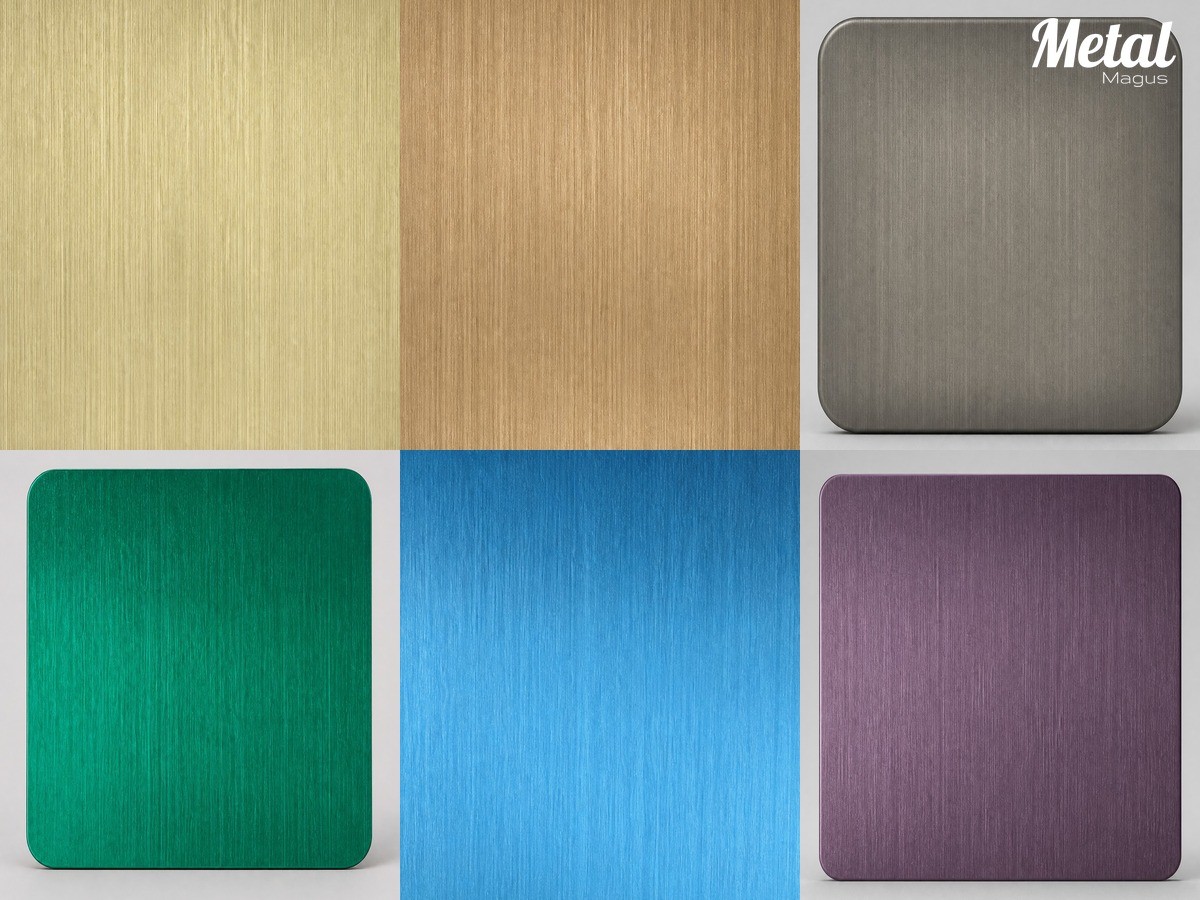 PVD colors on stainless steel — champagne gold, rose gold, red bronze, emerald green, sky blue, purple red