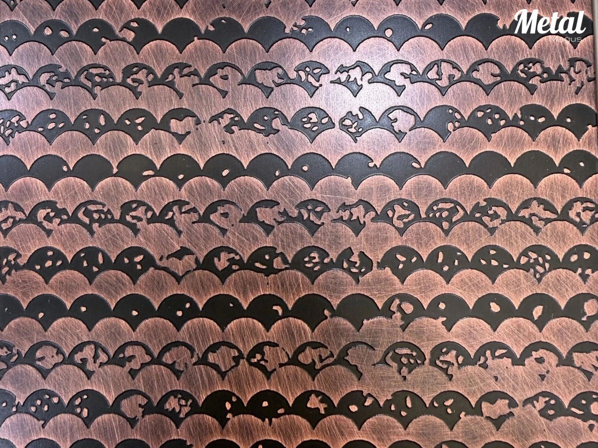 Etched stainless steel — chemically etched pattern with bronze tone
