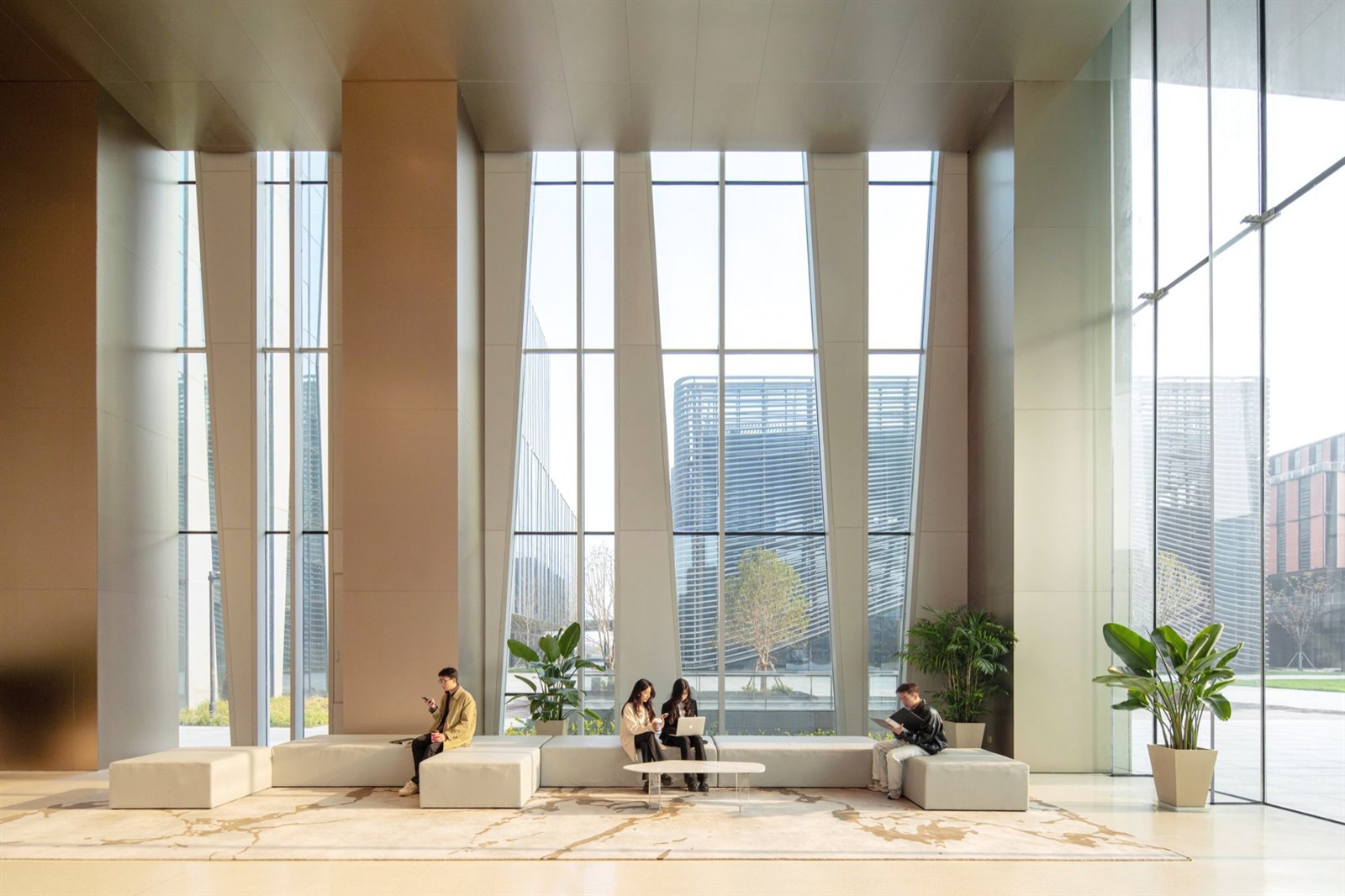 Metal clad corporate lobby interior
