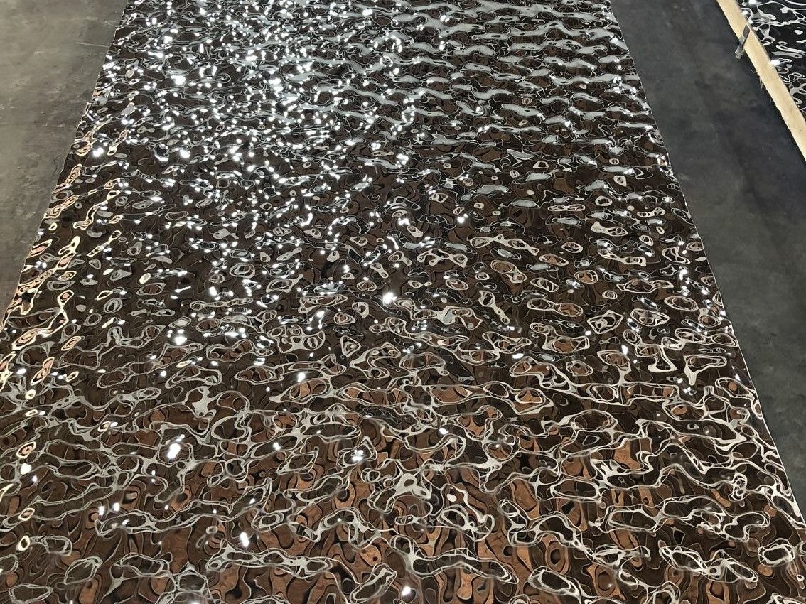 Embossed water ripple stainless steel roof soffit with three-dimensional relief