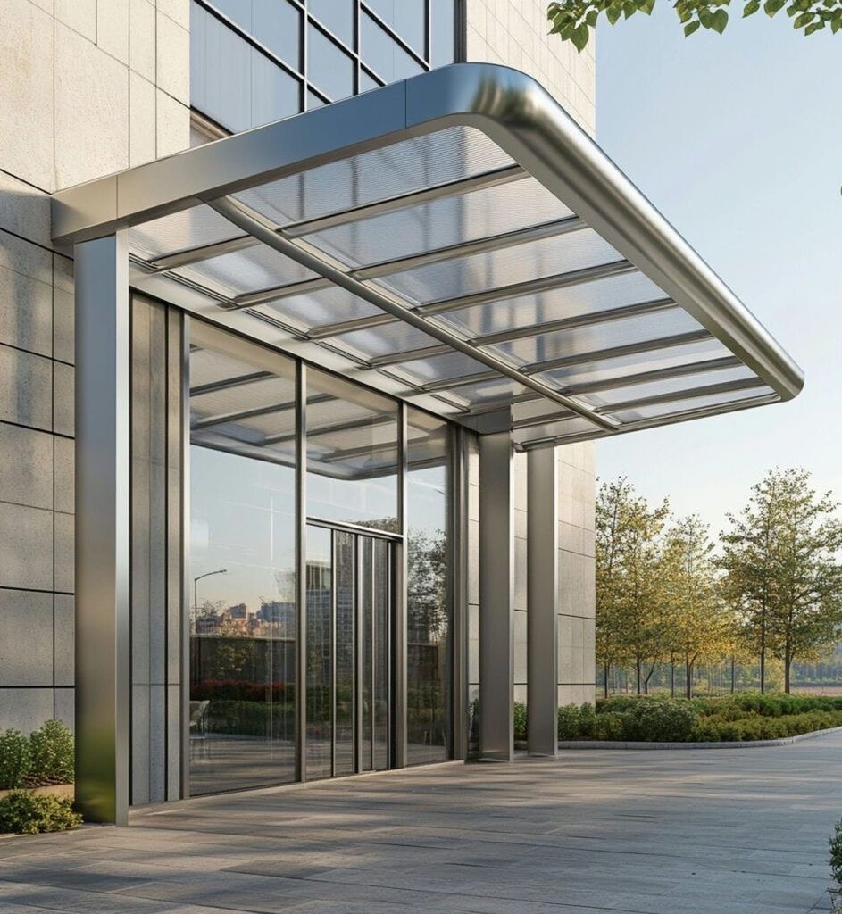 Flat cantilever portal framing an entrance opening