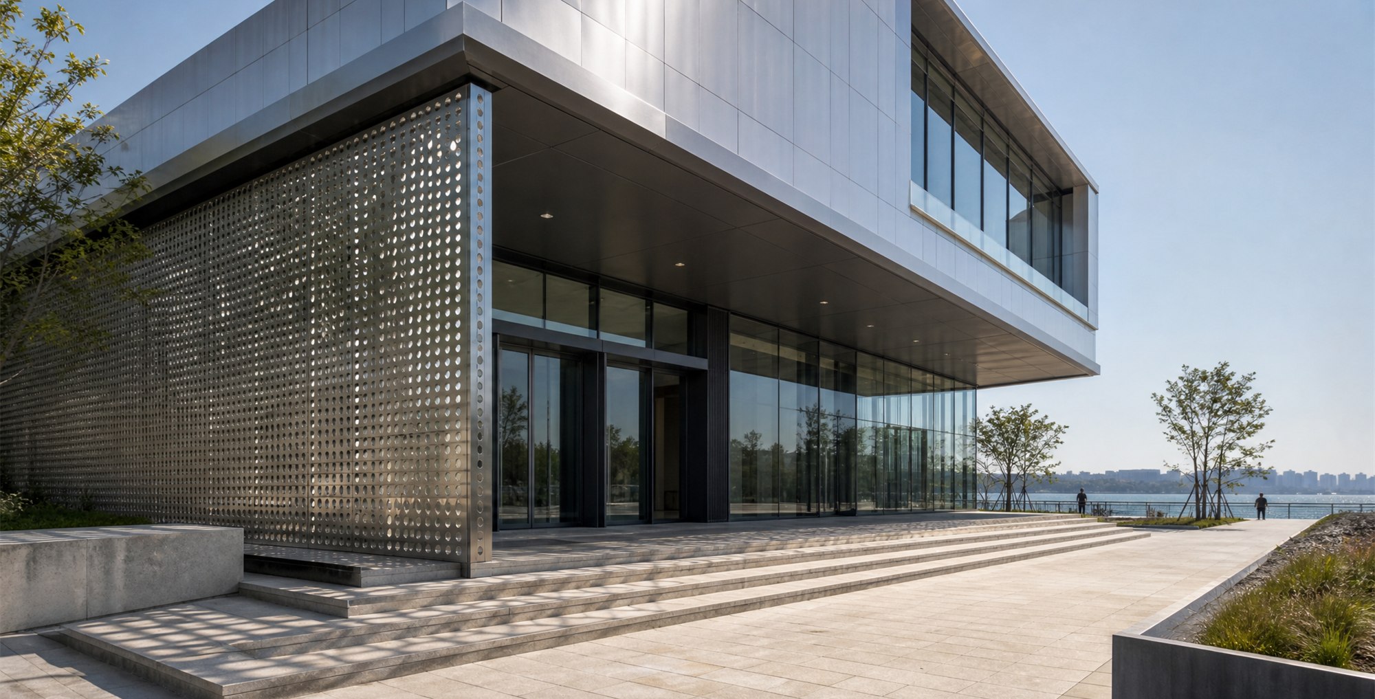 Cultural centre entrance canopy and portal in stainless steel