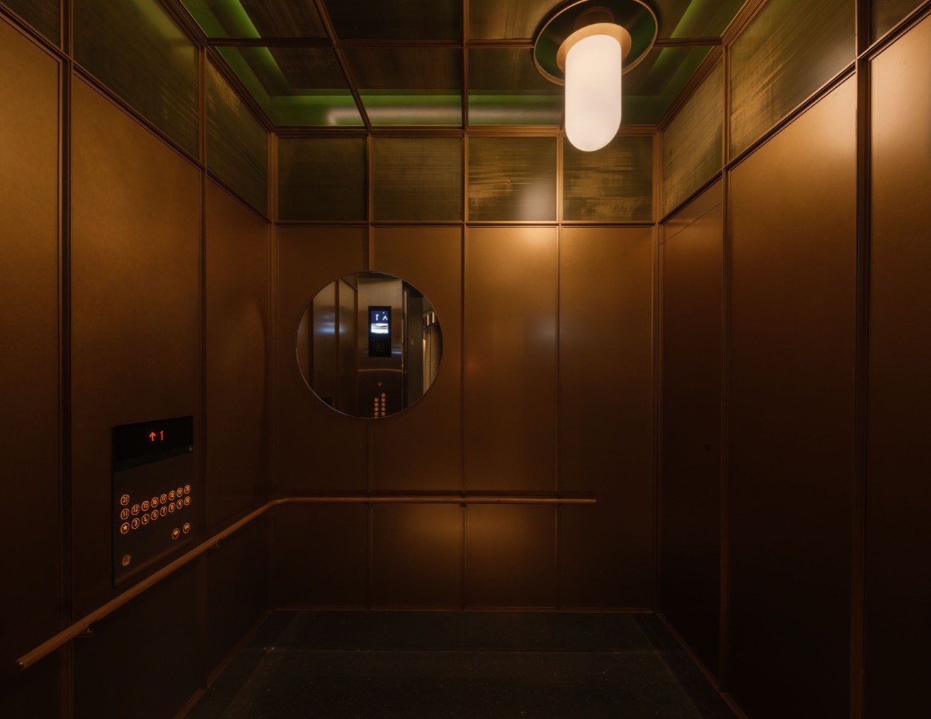 Warm stainless steel cabin interior in a residential building