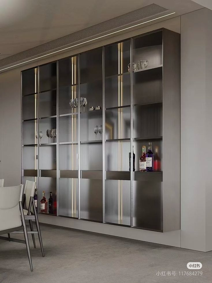 Mirror stainless steel framed glass display cabinet combining reflection and transparency