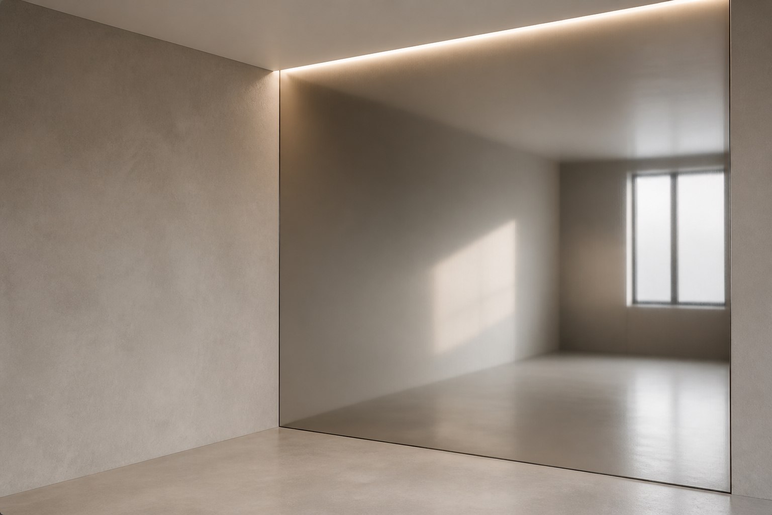 Mirror-polished stainless steel wall panel expanding the space through reflection