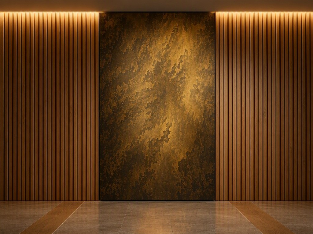Tonal metal surfaces working within a warm timber palette