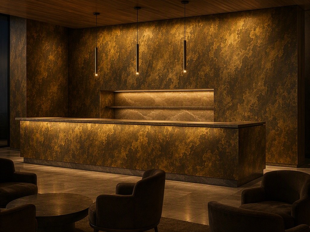 A hospitality interior where antique metal contributes to the overall mood