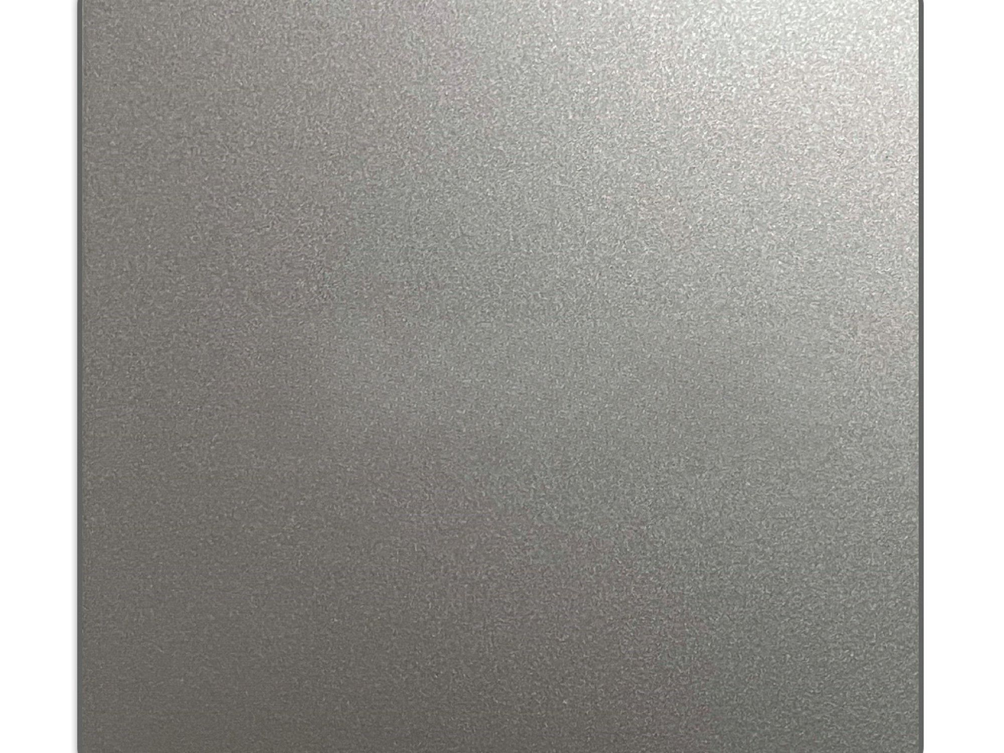 A silver bead blasted stainless steel base finish before anti-fingerprint treatment