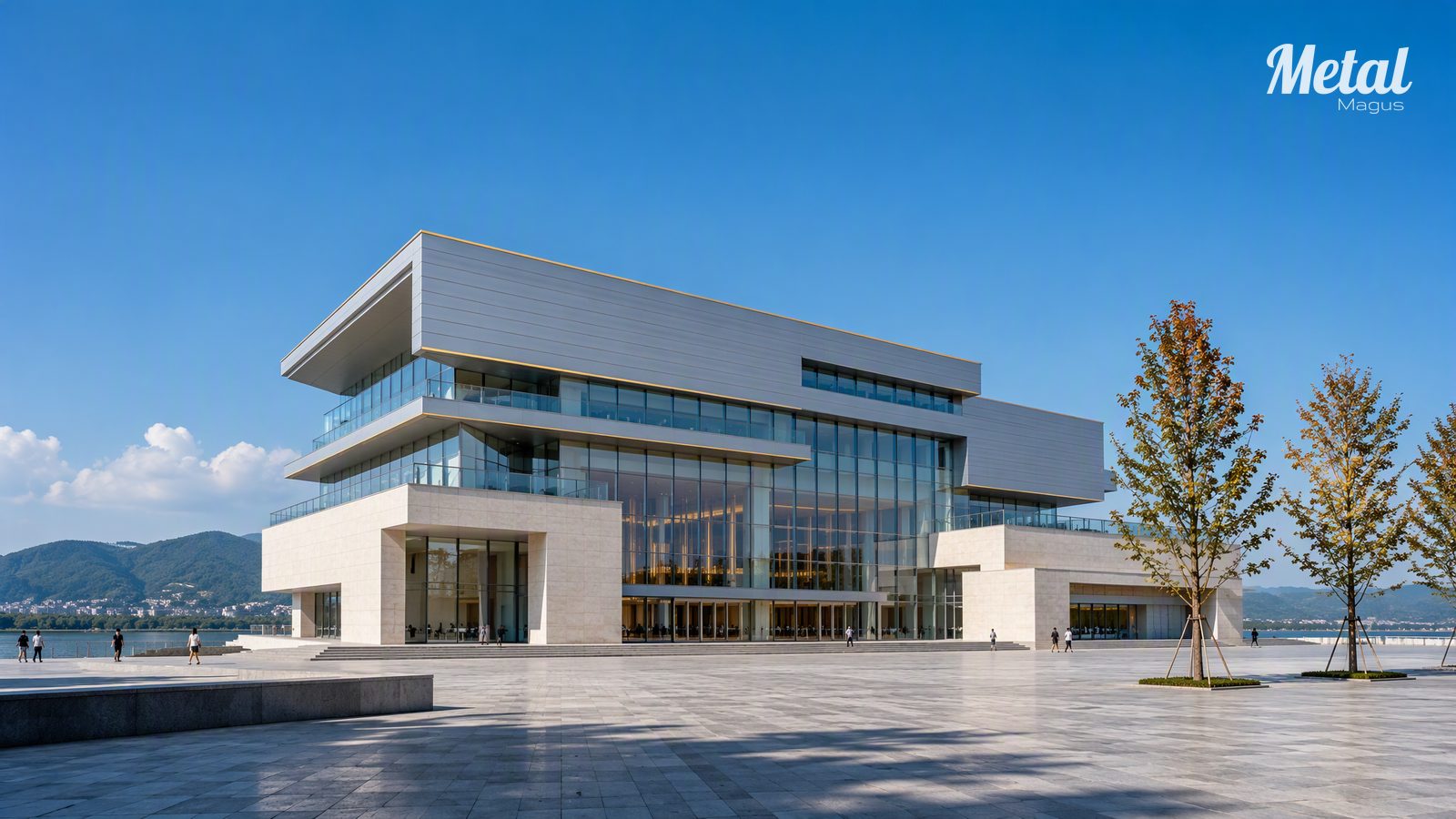 Riverside civic and cultural centre with a four-material curtain wall
