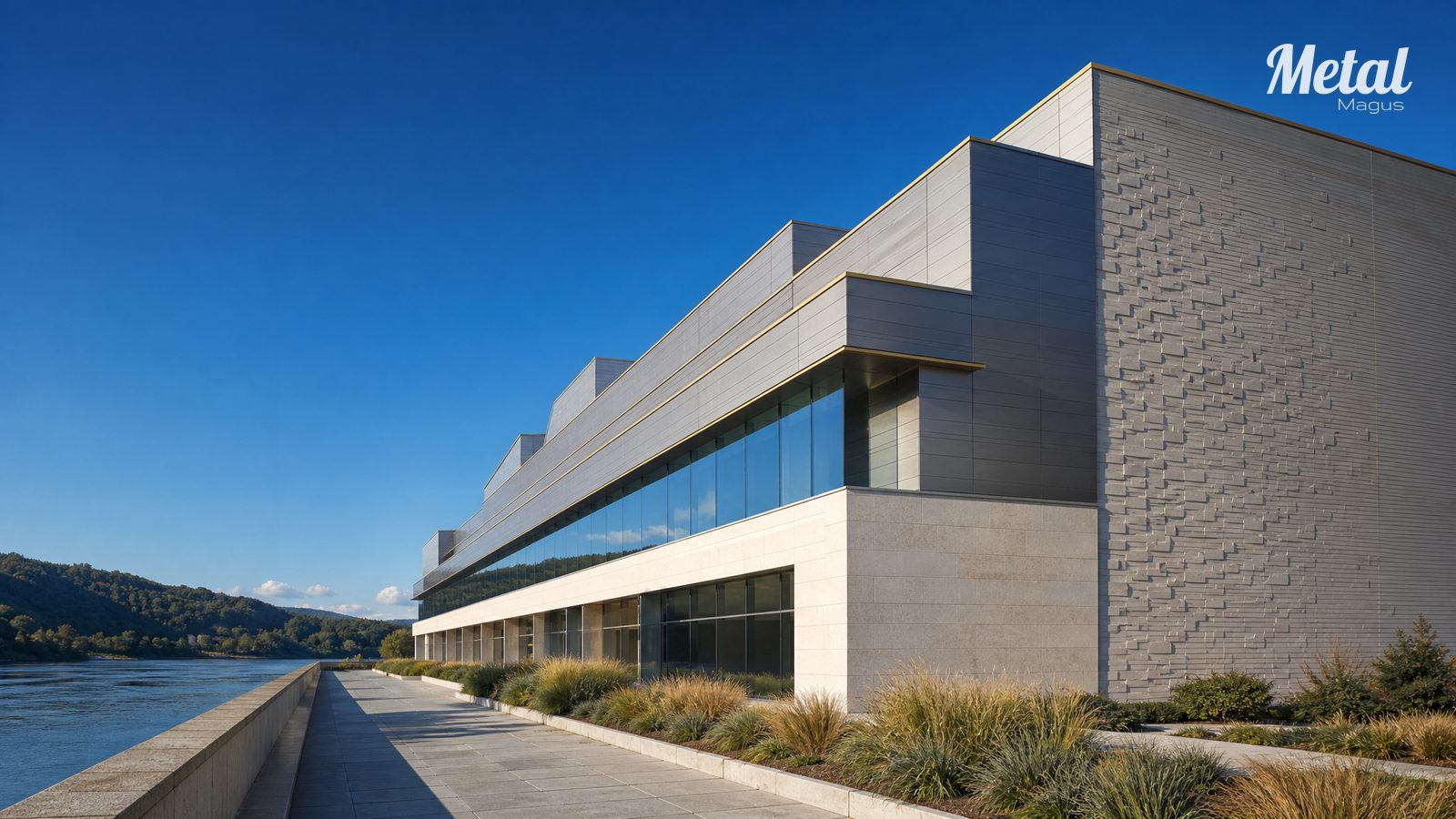 Side elevation showing the stepped setbacks and shadow band of the civic centre