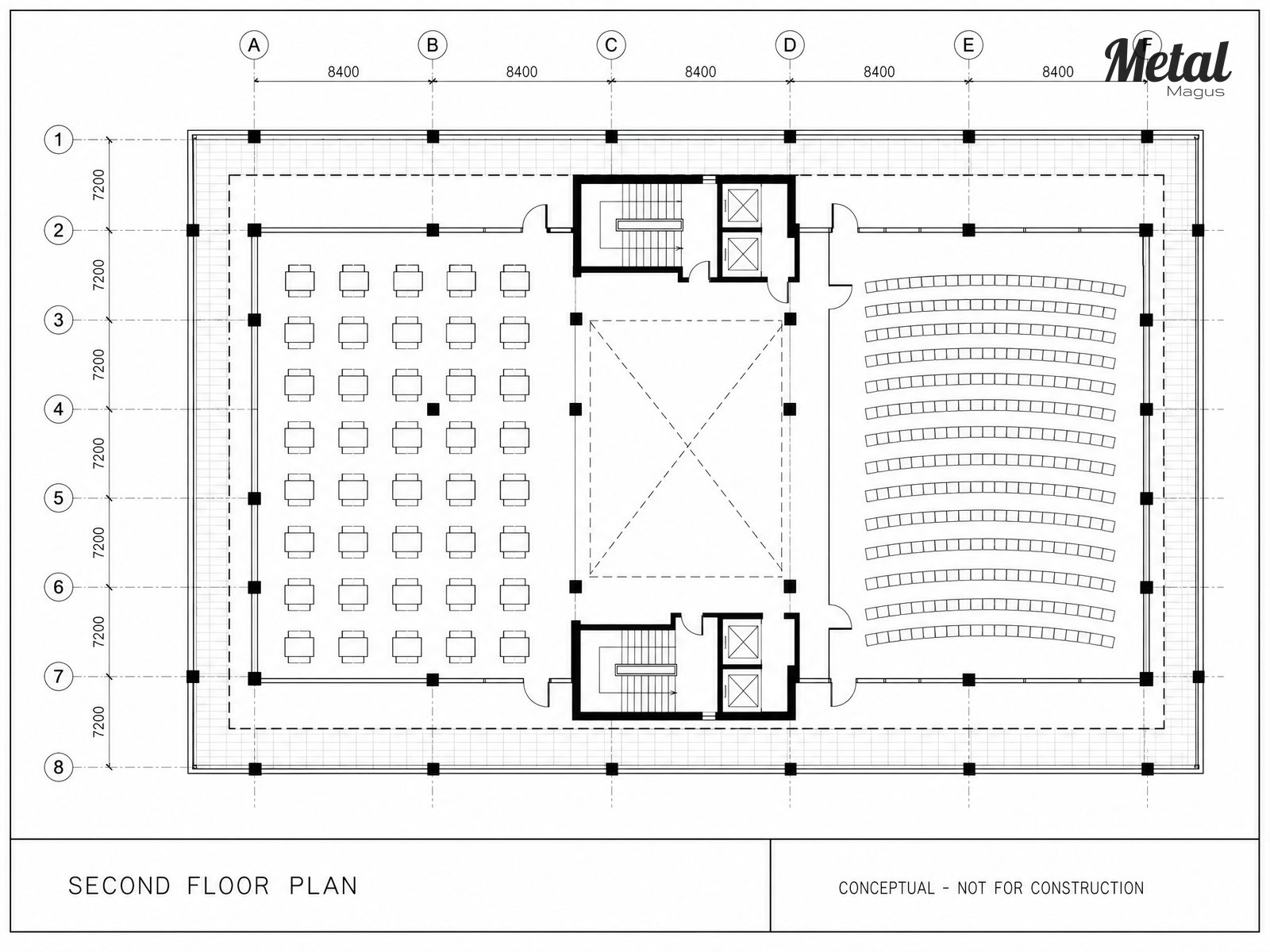 Second floor plan showing the terraced levels