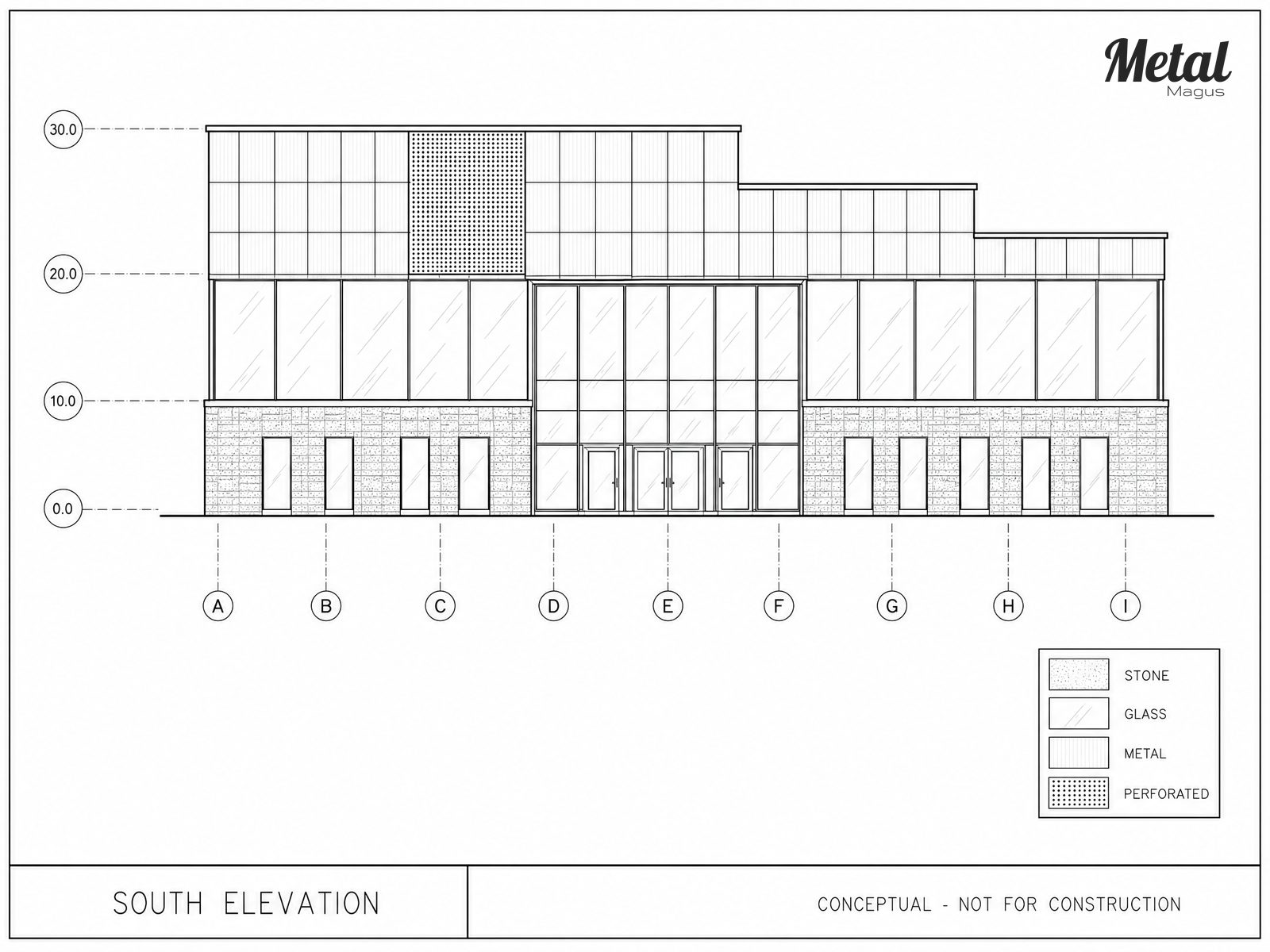 South elevation drawing showing the joint set-out