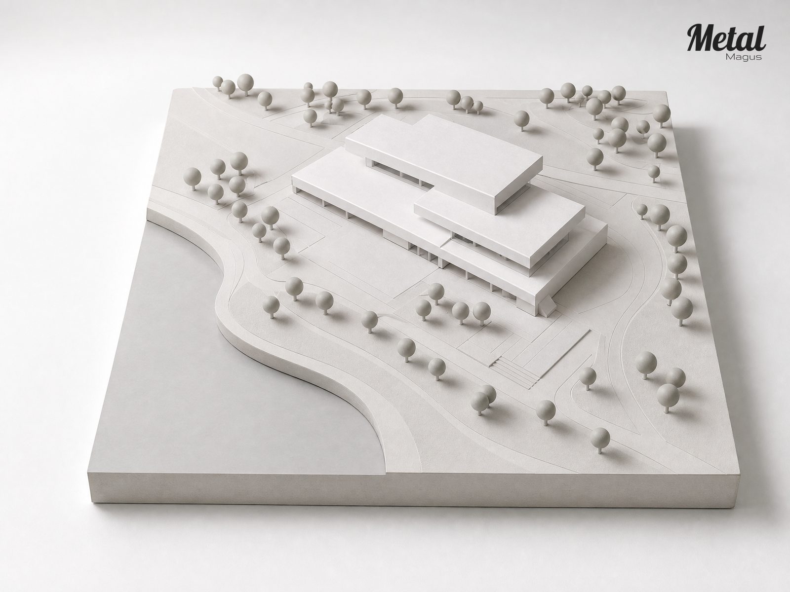 Model showing the building volume within its site