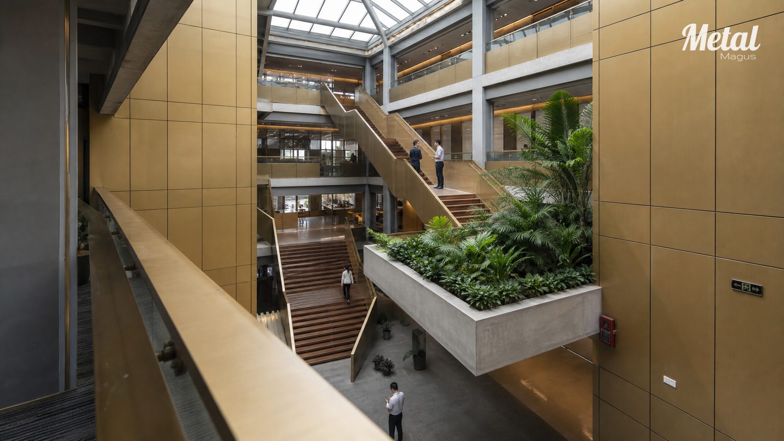 Folded staircase within the atrium of the headquarters