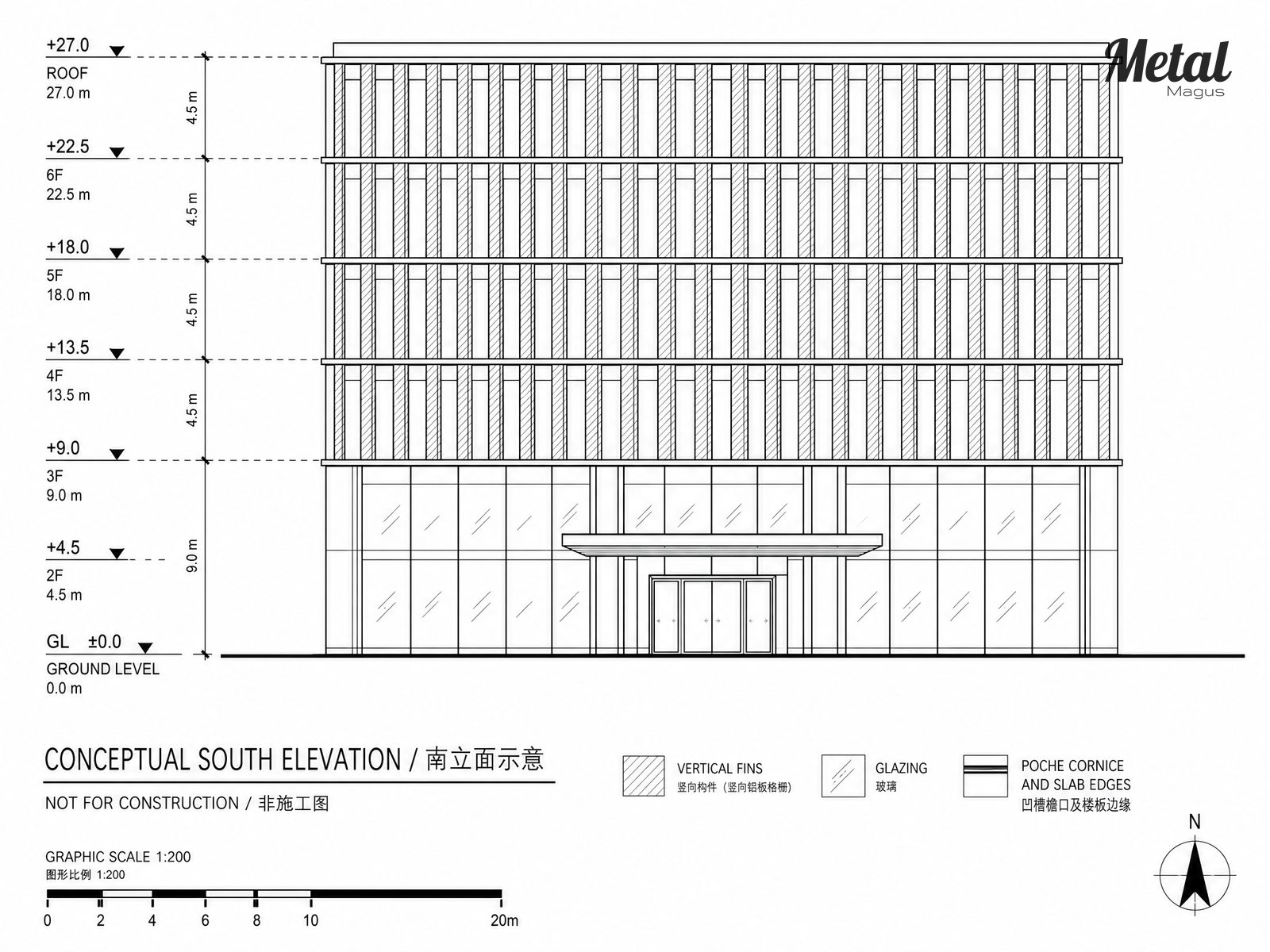 South elevation drawing showing the module set-out
