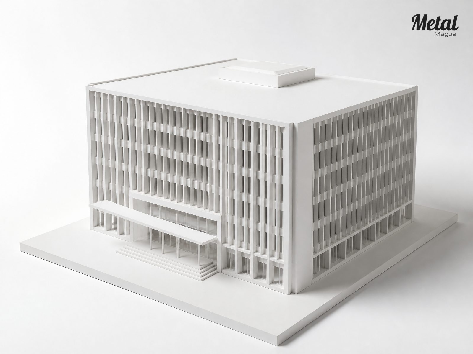White massing axonometric of the headquarters tower