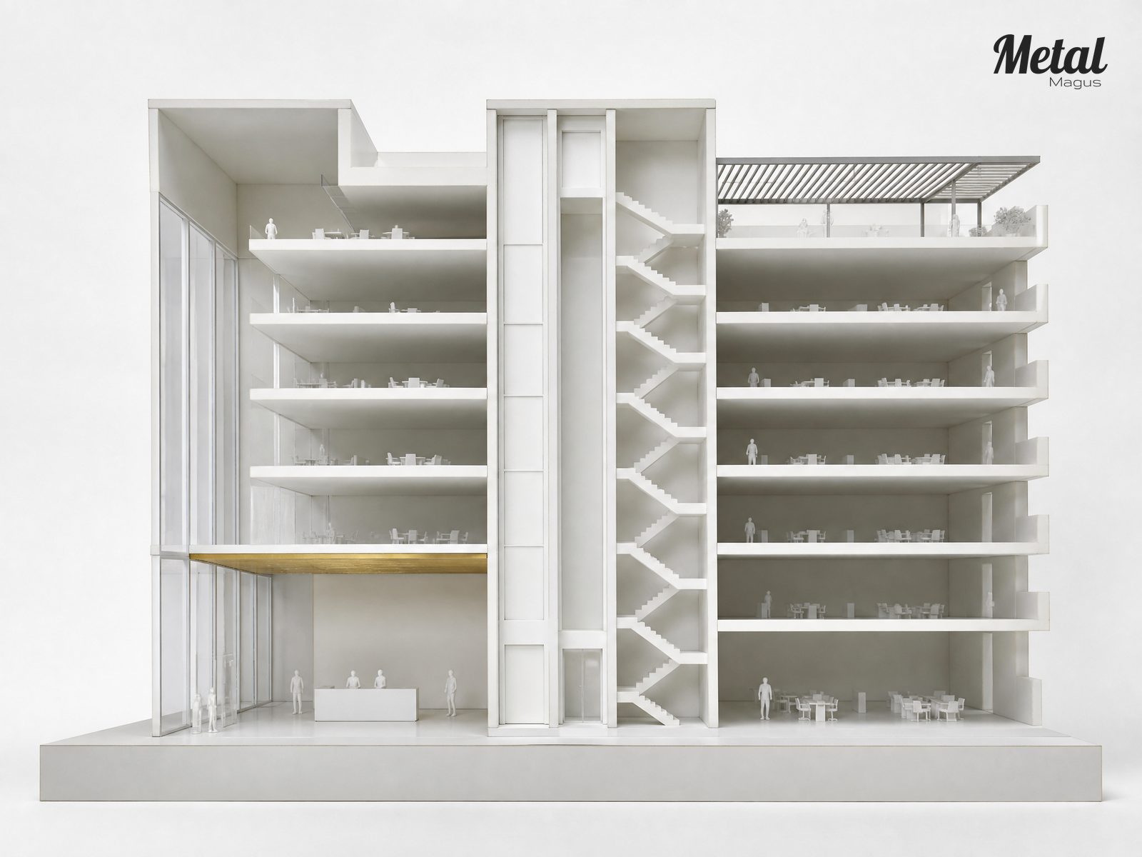 Section model through the double-height lobby