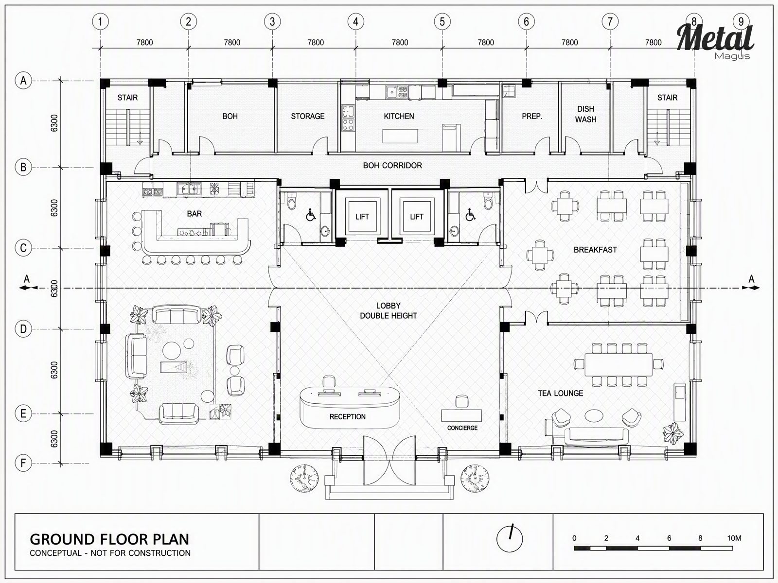 Ground floor plan of the hotel public areas