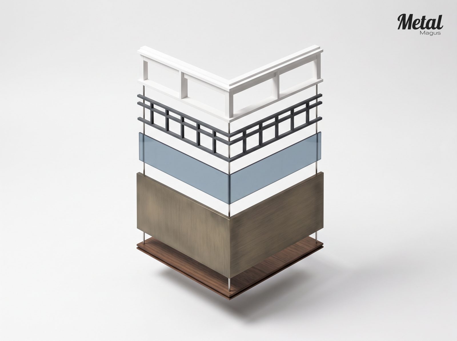 Exploded model showing the facade material layers