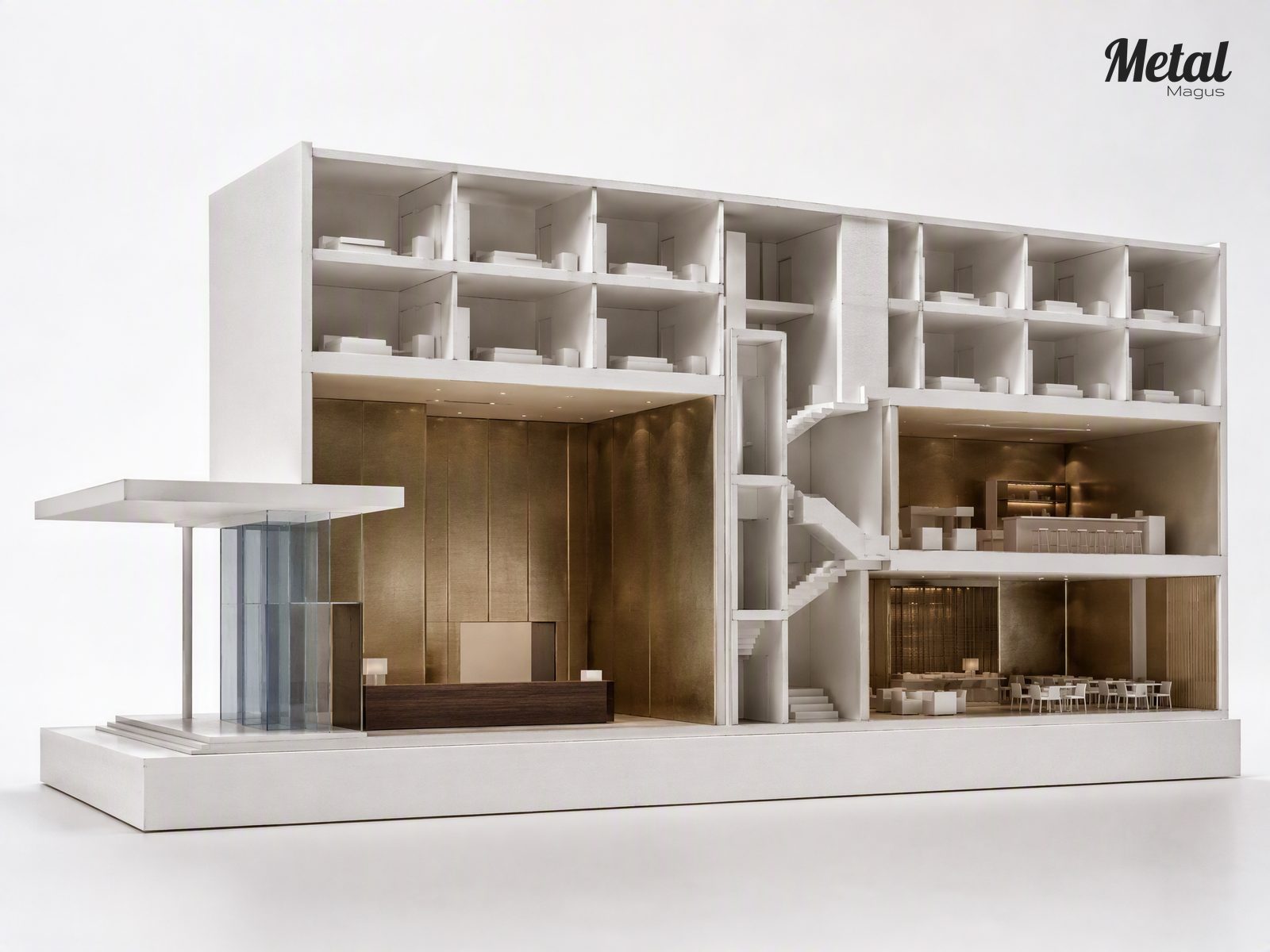 Section model through the double-height lobby