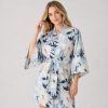 Blue Floral Satin Robe With Self-Tie Belt | Bridal Sleepwear Manufacturer