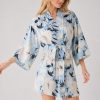 Blue Floral Satin Robe With Self-Tie Belt | Bridal Sleepwear Manufacturer