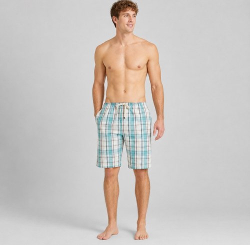 Aqua Plaid Cotton Pajama Shorts | Men's Sleepwear Supplier