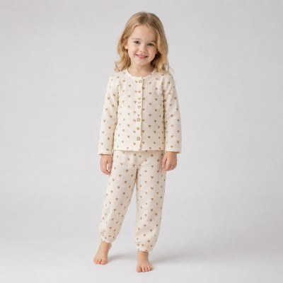 Heart Print Cotton Kids Pajama Set | Private Label Sleepwear