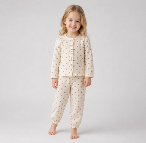 Heart Print Cotton Kids Pajama Set | Private Label Sleepwear