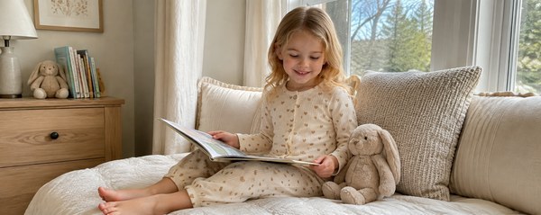 Ivory heart print cotton kids' pajama set with button-front top and matching cuffed pants for private label sleepwear