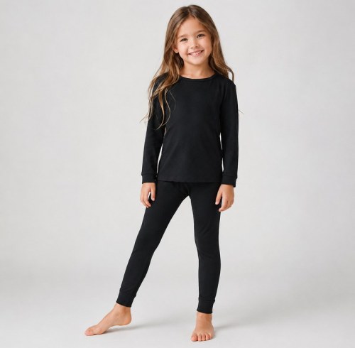 Solid Black Girls Loungewear Set | OEM Kids Sleepwear