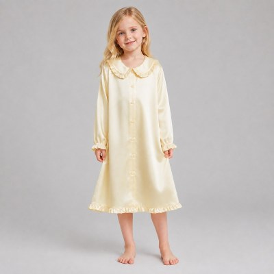 Ruffle Collar Girls Satin Nightgown | Private Label Kids Sleepwear