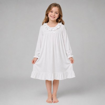 Ruffle Collar Cotton Girls Nightgown | Private Label Kids Sleepwear