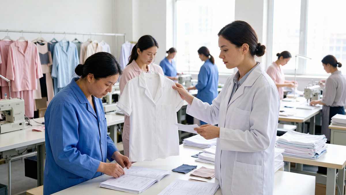 Sleepwear manufacturer reviewing approved pajama sample before bulk production
