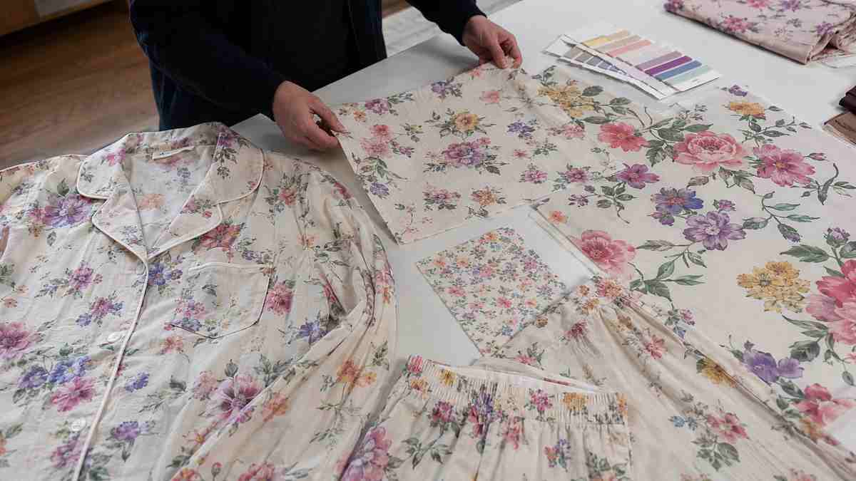 Custom pajama print sample reviewed for artwork scale color repeat and garment placement