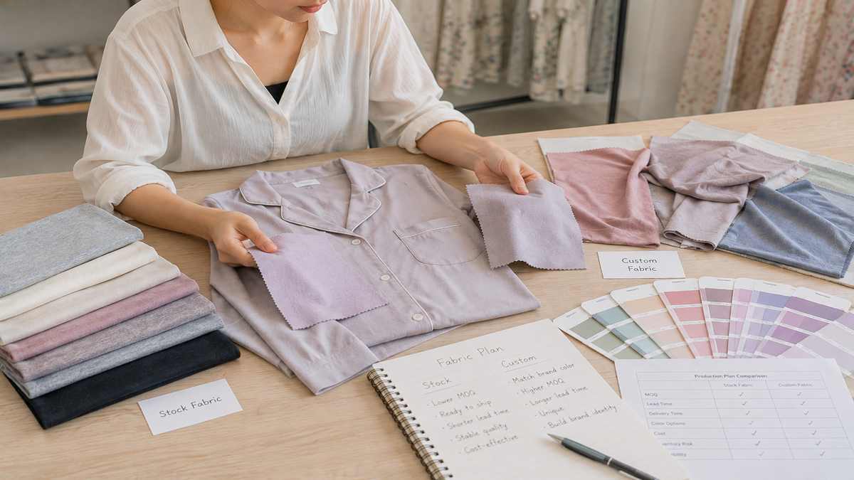 Stock and custom pajama fabrics reviewed for minimum order quantity and sleepwear production planning