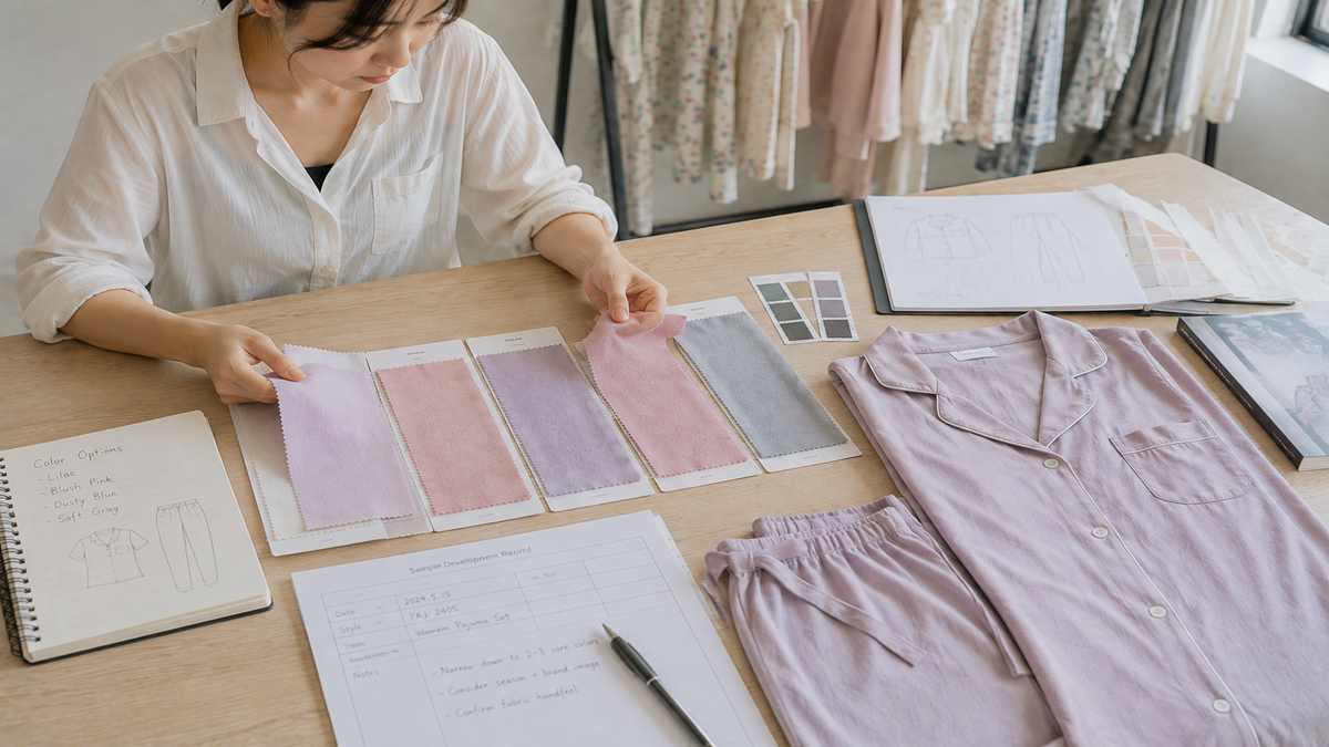 Sleepwear brand reviewing pajama color options when planning MOQ for custom production