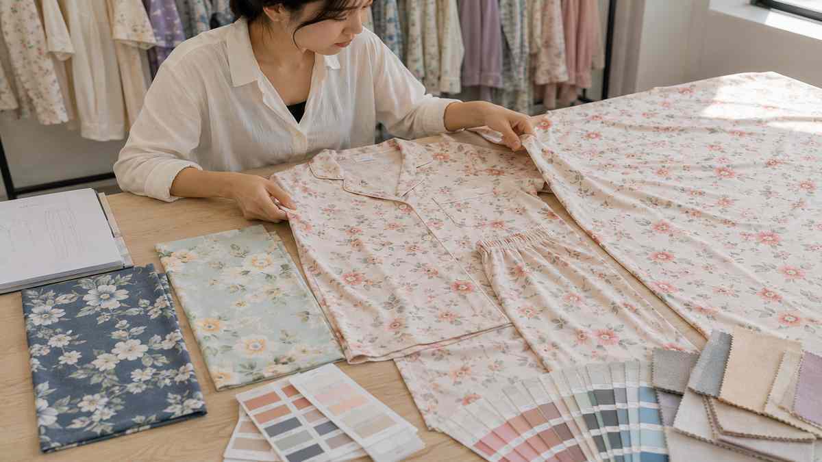 Custom printed pajama fabric and colorways reviewed when calculating production MOQ