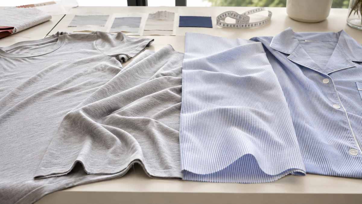 Cotton knit jersey and woven cotton compared for different custom pajama constructions