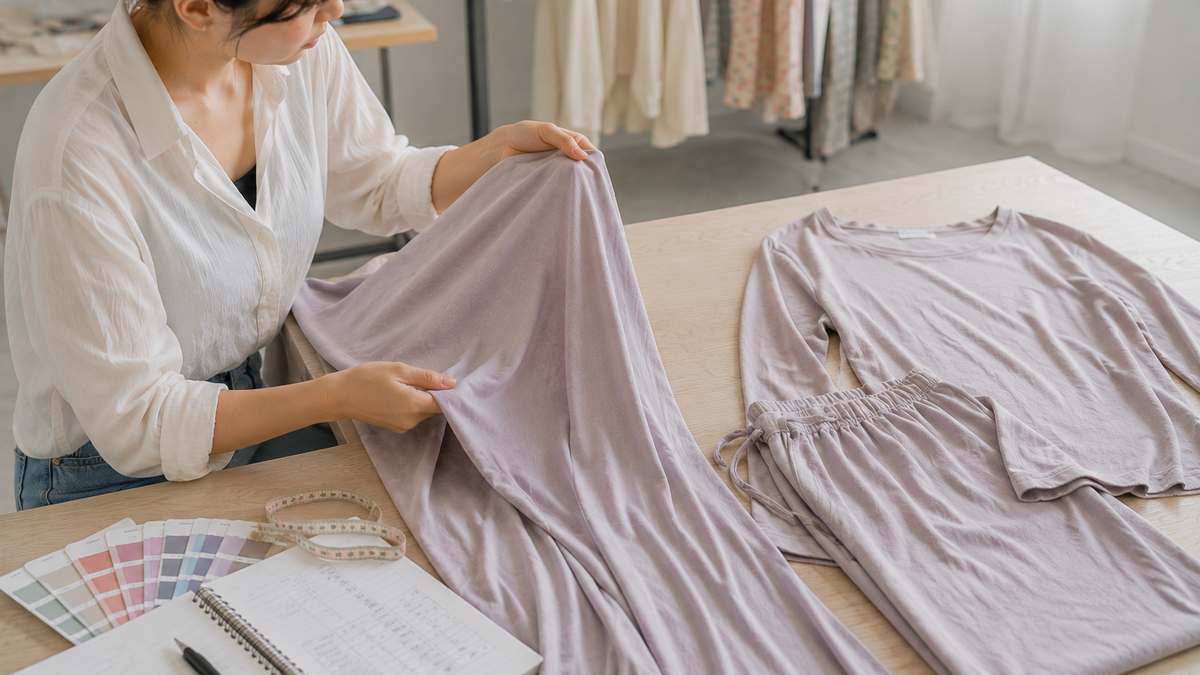 Soft modal knit fabric reviewed for drape and stretch in women's pajama development