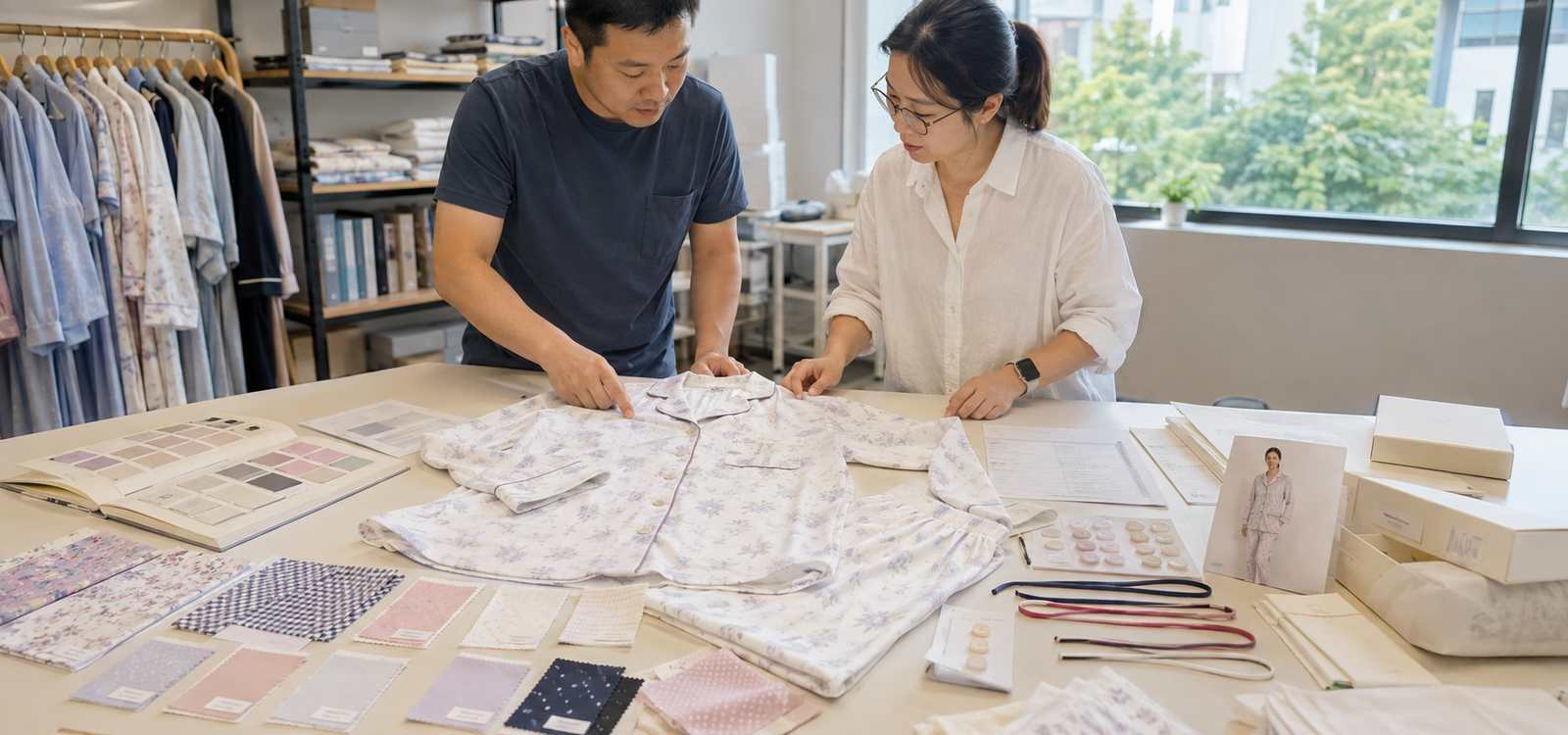 Custom pajama manufacturing price factors including fabric construction trims printing and packaging