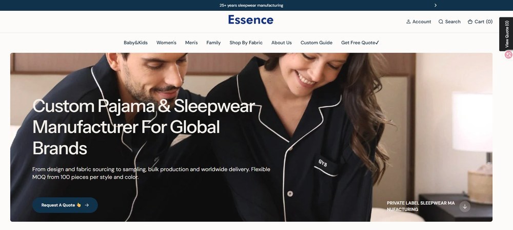Essence official website - custom pajama and sleepwear manufacturer for global brands
