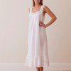White Cotton Sleeveless Nightgown | Lace Trim Ruffle Hem Sleep Dress
