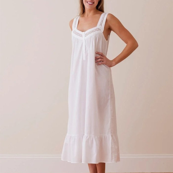 White Cotton Sleeveless Nightgown | Lace Trim Ruffle Hem Sleep Dress