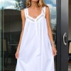 White Cotton Sleeveless Nightgown | Lace Trim Ruffle Hem Sleep Dress
