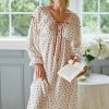 Cottagecore Floral Cotton Nightgown | Ribbon Trim Long Sleeve Sleep Dress