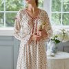 Cottagecore Floral Cotton Nightgown | Ribbon Trim Long Sleeve Sleep Dress