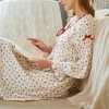 Cottagecore Floral Cotton Nightgown | Ribbon Trim Long Sleeve Sleep Dress