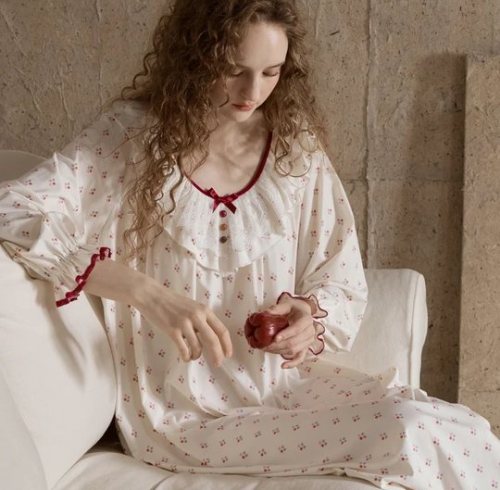 Cottagecore Floral Cotton Nightgown | Lace Ruffle Collar Sleep Dress